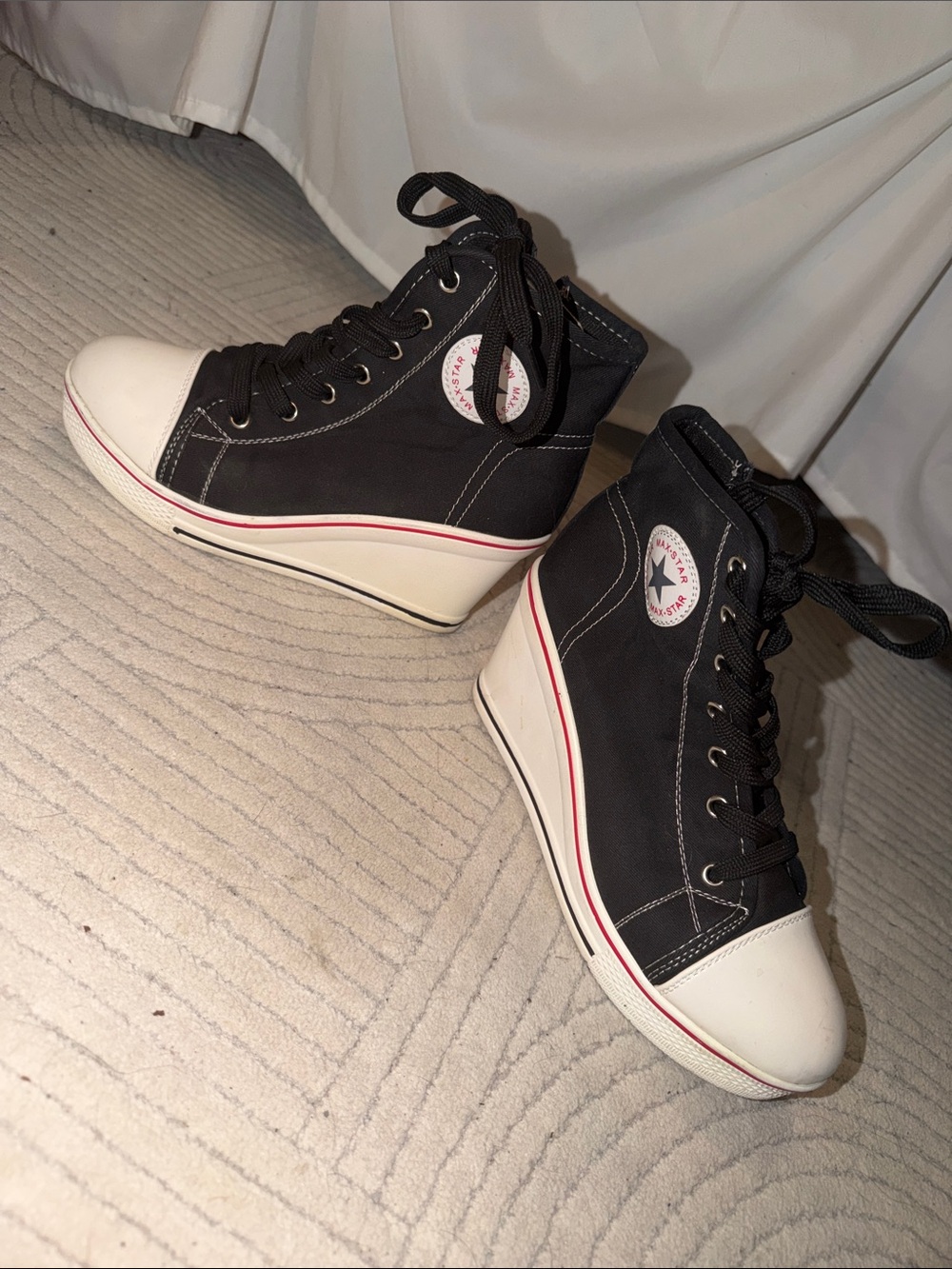 High-Top Wedge Sneakers in Black and White